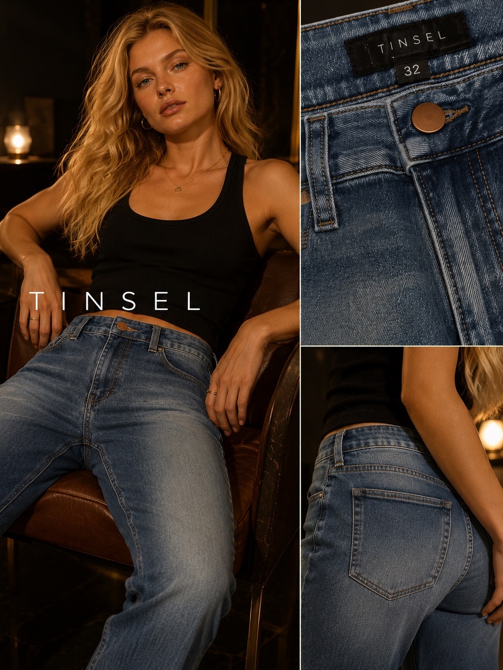 Tinsel Mid-Blue Straight-Leg Jeans